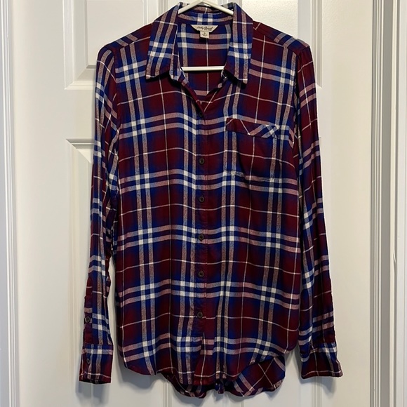 Women's Size Small Lucky Brand plaid flannel style button down top - Picture 1 of 5
